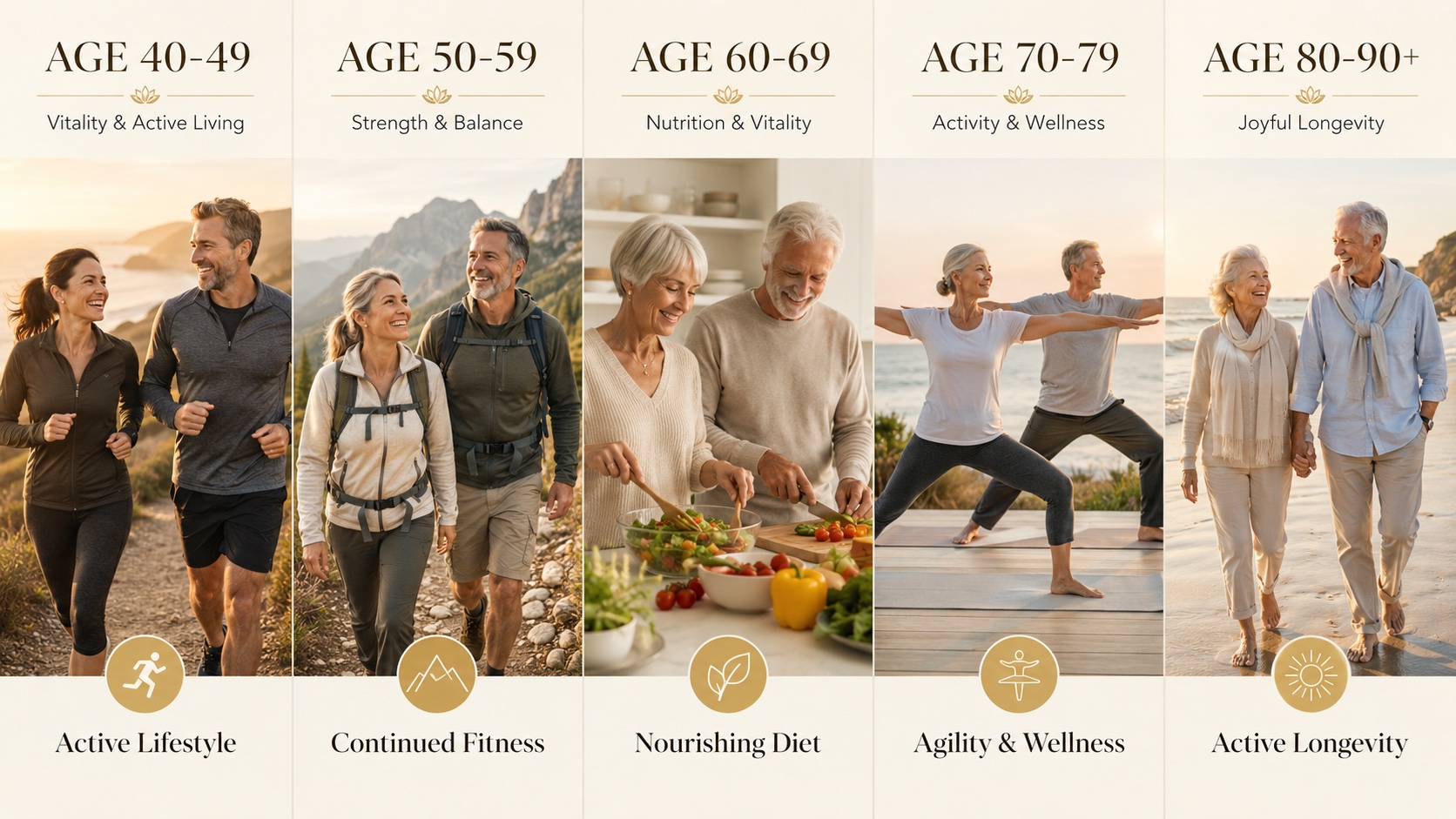 Healthy aging across the decades — staying strong, sharp, and engaged at every life stage.